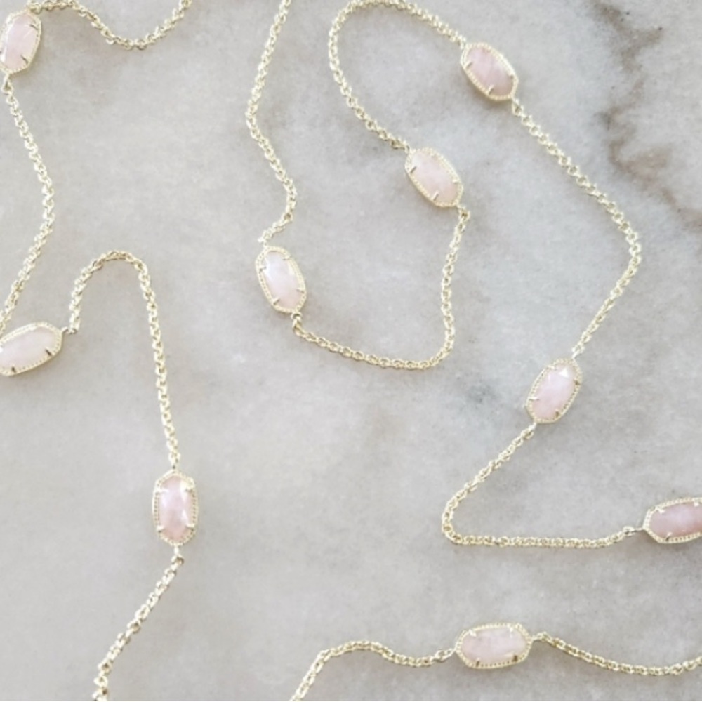 Kendra Scott Kellie and Dani matching Gold and Rose Quartz Stone Necklace Set